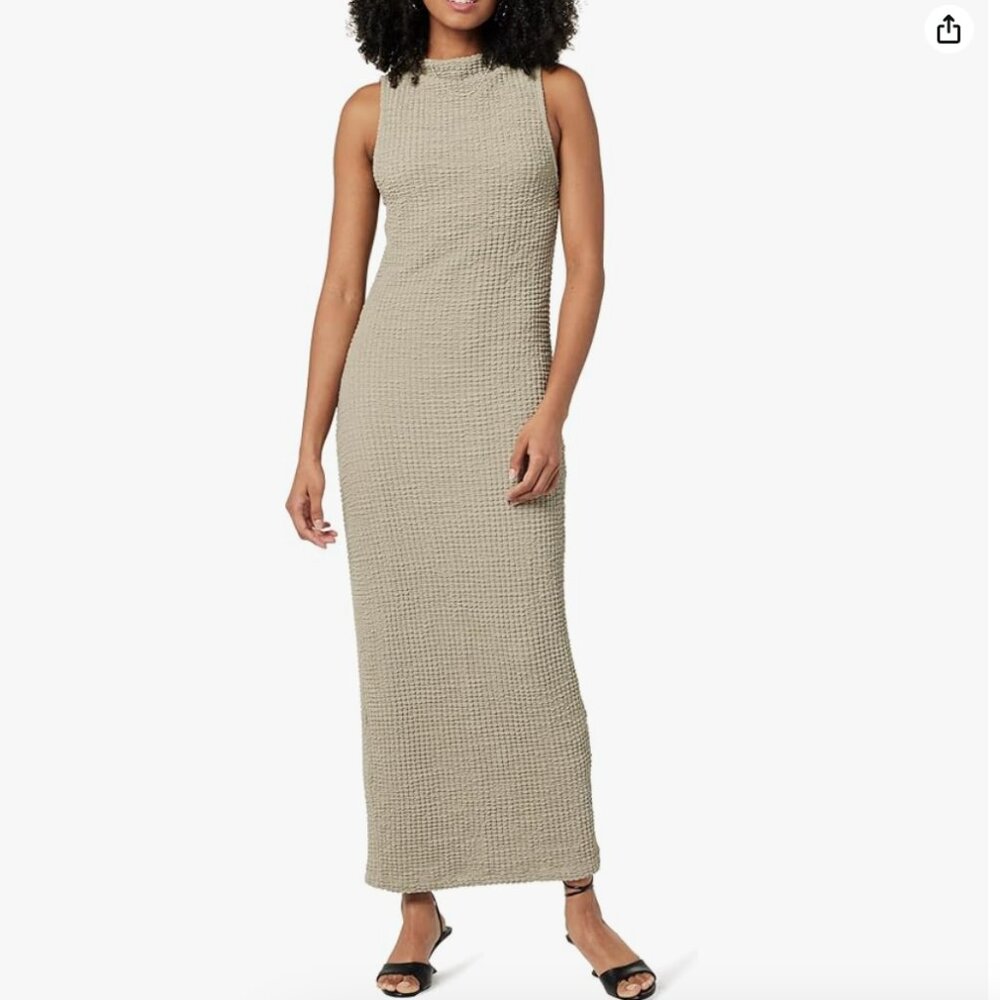 NWT The Drop Women's Lena High Neck Textured Midi Dress, Vintage Khaki, XL